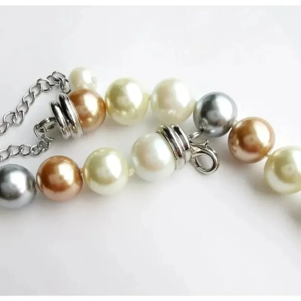 Tri color white golden gray faux Tahitian Pearl choker necklace NEW